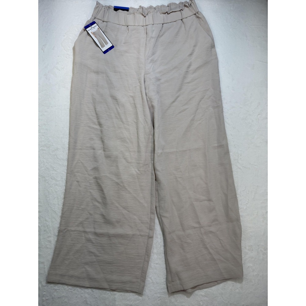 Hilary Radley Pants Womens Large Beige High Rise Wide Leg Paperbag Waist Pull On